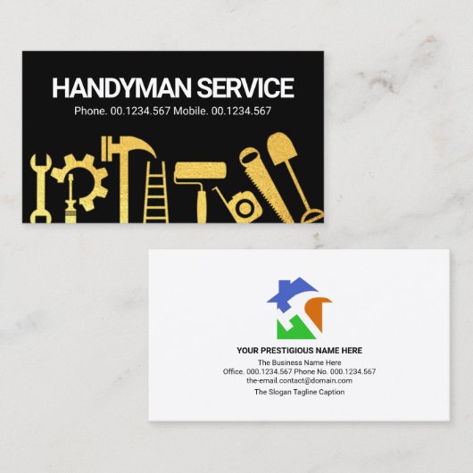 Gold Handyman Construction Tools Contractor Visitenkarte (Vorne/Hinten)