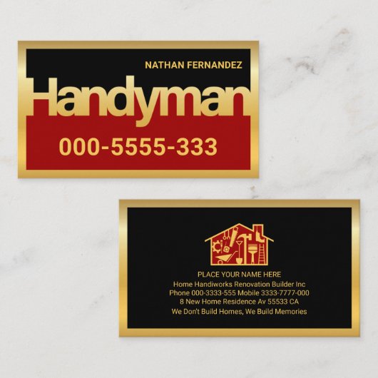 Gold Handyman Schild Rahmen Builder Visitenkarte (Vorne/Hinten)