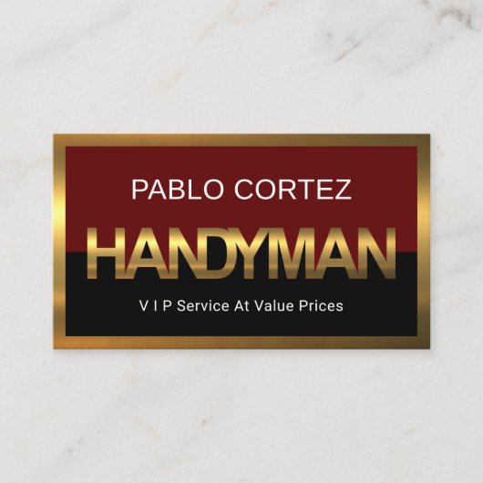 Gold Handyman Signage Border Frame Visitenkarte (Vorderseite)
