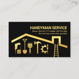 Gold Handyman Tools auf dem Dach Visitenkarte
