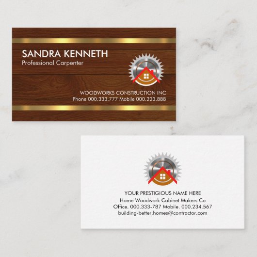 Gold Handyman Tools auf Holz Visitenkarte (Vorne/Hinten)