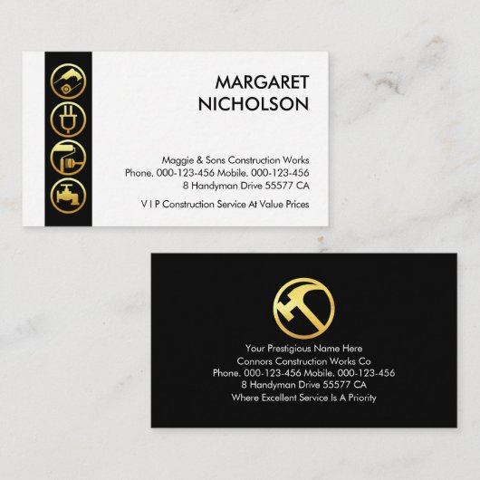 Gold Handyman Tools Border Zuhause Repair Visitenkarte (Vorne/Hinten)