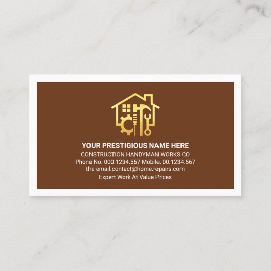 Gold Handyman Tools Brown Frame Visitenkarte (Rückseite)