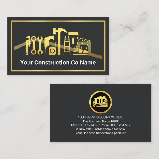Gold Handyman Tools Building Frame Visitenkarte (Vorne/Hinten)