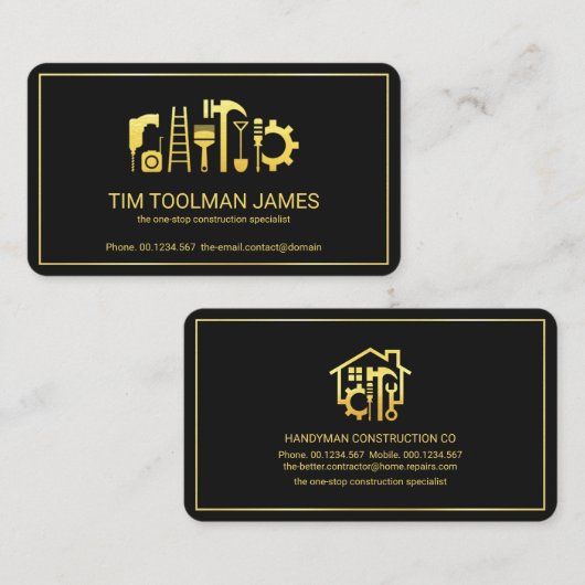 Gold Handyman Tools Frame Contractor Visitenkarte (Vorne/Hinten)