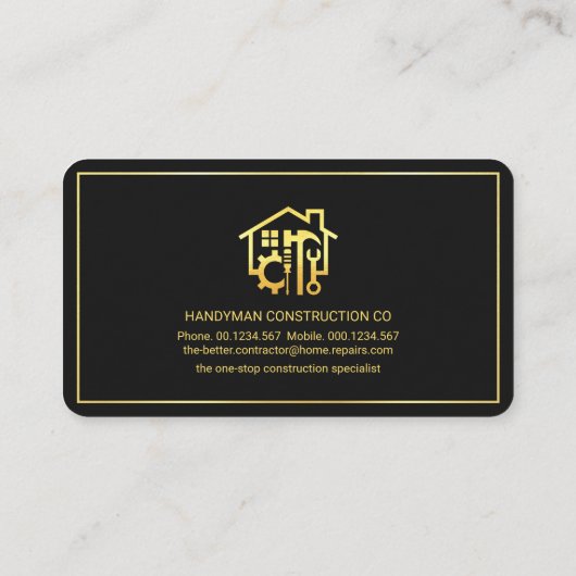 Gold Handyman Tools Frame Contractor Visitenkarte (Rückseite)