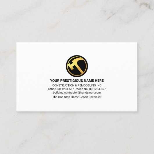 Gold Handyman Tools House Frame Visitenkarte (Rückseite)