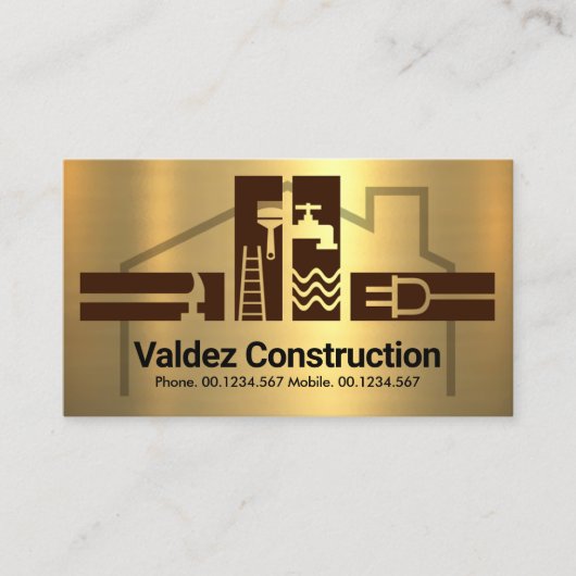 Gold Handyman Tools House Frame Visitenkarte (Vorderseite)