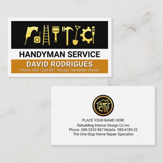 Gold Handyman Tools Layers Visitenkarte (Vorne/Hinten)