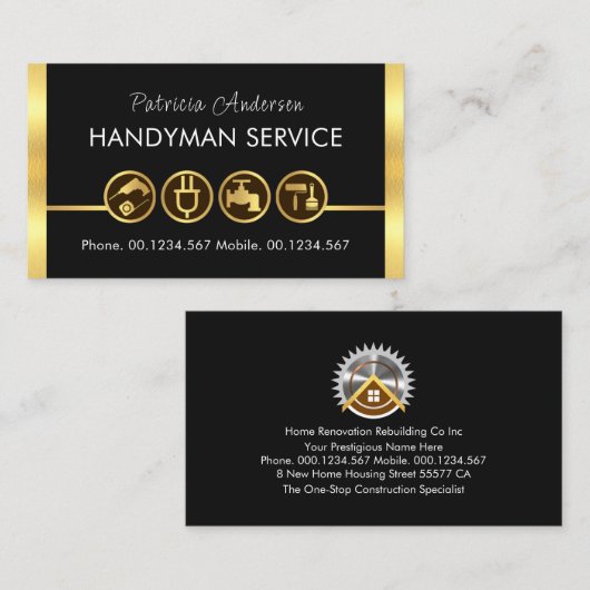 Gold Handyman Tools Line Visitenkarte (Vorne/Hinten)