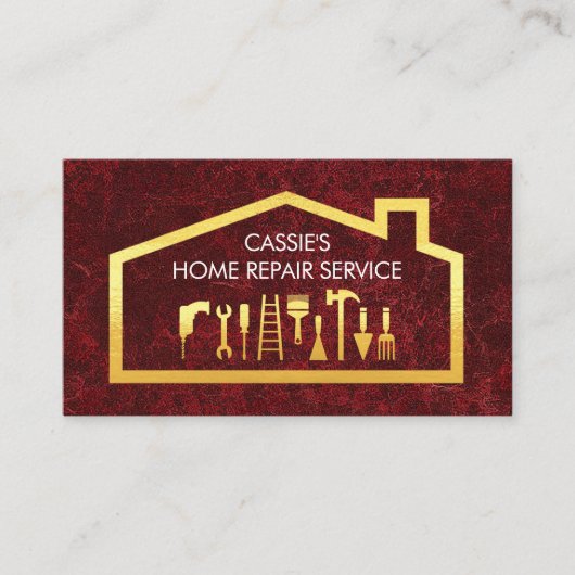 Gold Handyman Tools On Building Frame Visitenkarte (Vorderseite)