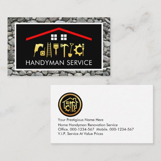 Gold Handyman Tools Roof Frame On Rocks Visitenkarte (Vorne/Hinten)