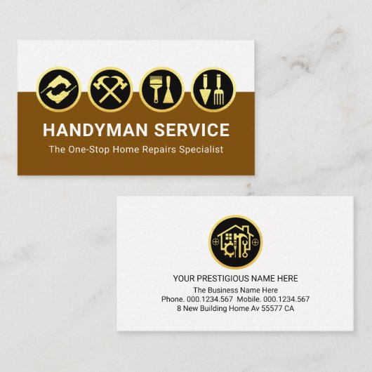 Gold Handyman Tools White Brown Layers Visitenkarte (Vorne/Hinten)
