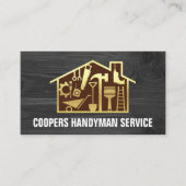 Gold Handyman Tools Zuhause auf Holz Visitenkarte (Vorderseite)