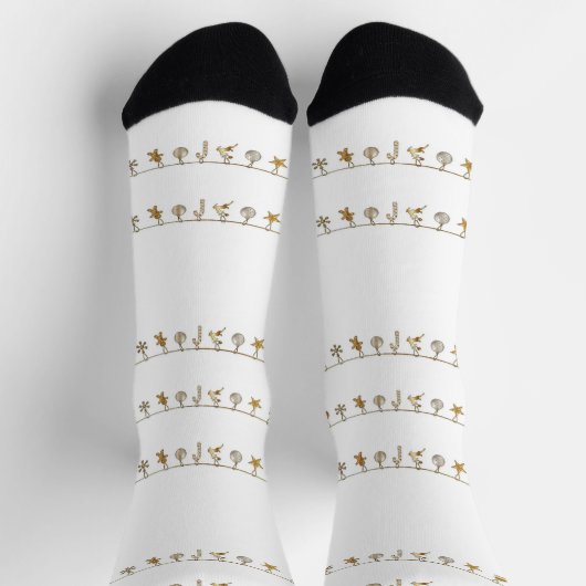 Gold hängen Weihnachtsschmuck auf weißen Socken (Oben)