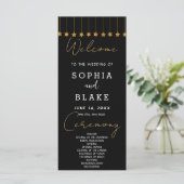 Gold Hanging Stars Black Wedding Program (Stehend Vorderseite)