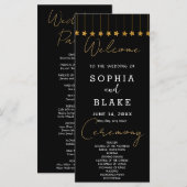 Gold Hanging Stars Black Wedding Program (Vorne/Hinten)