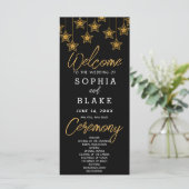 Gold Hanging Stars Black Wedding Program (Stehend Vorderseite)
