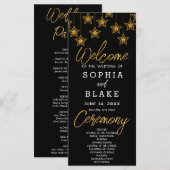 Gold Hanging Stars Black Wedding Program (Vorne/Hinten)