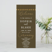 Gold Hanging Stars Dark Brown Wedding Program (Stehend Vorderseite)