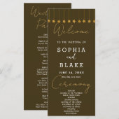 Gold Hanging Stars Dark Brown Wedding Program (Vorne/Hinten)