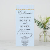 Gold Hanging Stars Light Blue Wedding Program (Stehend Vorderseite)