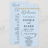 Gold Hanging Stars Light Blue Wedding Program (Vorne/Hinten)