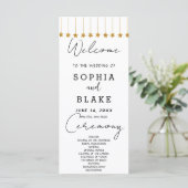 Gold Hanging Stars White Wedding Programm (Stehend Vorderseite)