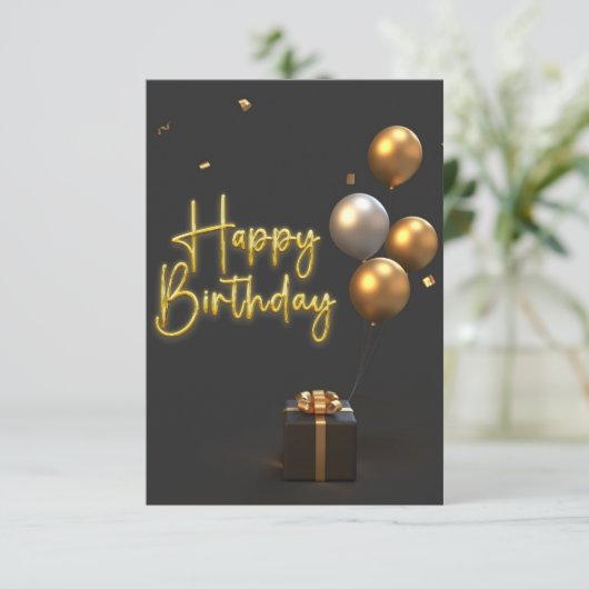 Gold Happy Birthday Grußkarte Begleitkarte (Stehend Vorderseite)