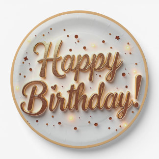 Gold Happy Birthday Plate, Geburtstagspapier-Telle Pappteller