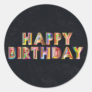 Gold Happy Birthday Runder Aufkleber