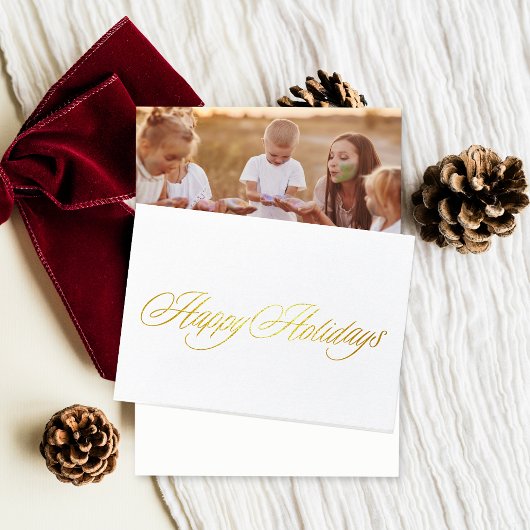 Gold Happy Holidays Christmas photo folded Folienkarte