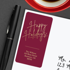 Gold Happy Holidays Cranberry Return Address Adressaufkleber