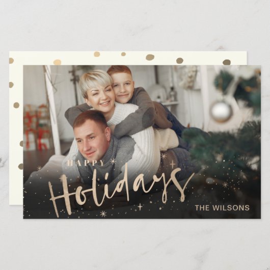 Gold Happy Holidays Foto Holiday Card (Vorne/Hinten)