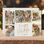 Gold Happy Holidays Fünf Fotos Urlaubskarte Feiertagskarte<br><div class="desc">Die Weihnachtskarten mit mehreren Fotos sind mit Ihren Namen und den Worten "Happy Holidays" in schicken goldenen Schriftzeichen auf weißem Hintergrund versehen. Laden Sie einfach Ihre Lieblings-Fotos hoch und fügen Sie Ihre Familienpersonalisierung auf der Rückseite hinzu. Wählen Sie High Definition für beste Foto-Qualität.</div>