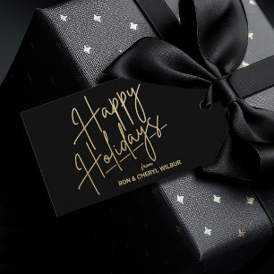 Gold Happy Holidays Luxe Black Geschenkanhänger