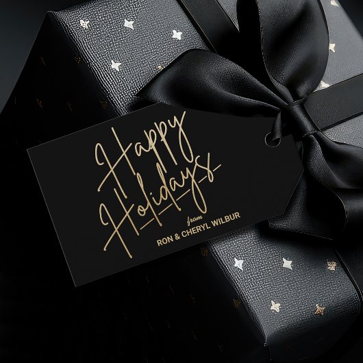 Gold Happy Holidays Luxe Black Geschenkanhänger