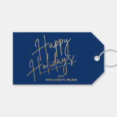 Gold Happy Holidays Luxe Blue Geschenkanhänger (Vorderseite (Horizontal))