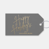 Gold Happy Holidays Luxe Gray Geschenkanhänger (Vorderseite (Horizontal))