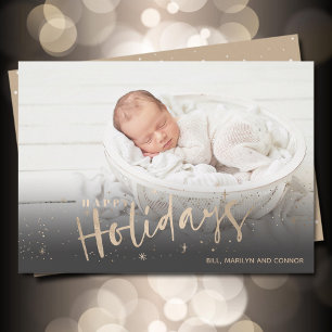 Gold Happy Holidays Photo Birth Announcements Feiertagskarte