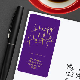Gold Happy Holidays Purple Return Address Adressaufkleber