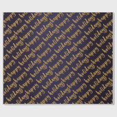 Gold Happy Holidays Script Deep Blue Navy Geschenkpapier (Flach)