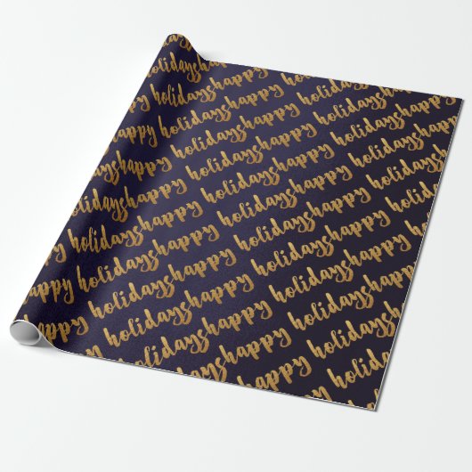 Gold Happy Holidays Script Deep Blue Navy Geschenkpapier (Ungerollt)