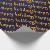 Gold Happy Holidays Script Deep Blue Navy Geschenkpapier (Ecke)
