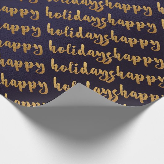 Gold Happy Holidays Script Deep Blue Navy Geschenkpapier (Ecke)