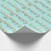 Gold Happy Holidays Script Pastel Mint Tiffany Geschenkpapier (Ecke)