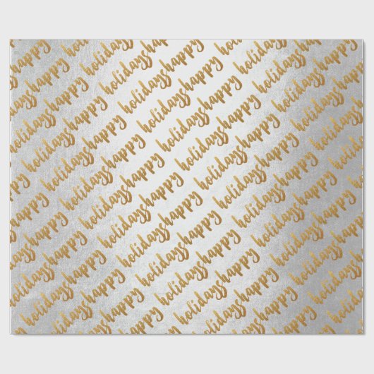 Gold Happy Holidays Script Silver Gray White Geschenkpapier (Flach)