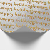 Gold Happy Holidays Script Silver Gray White Geschenkpapier (Ecke)
