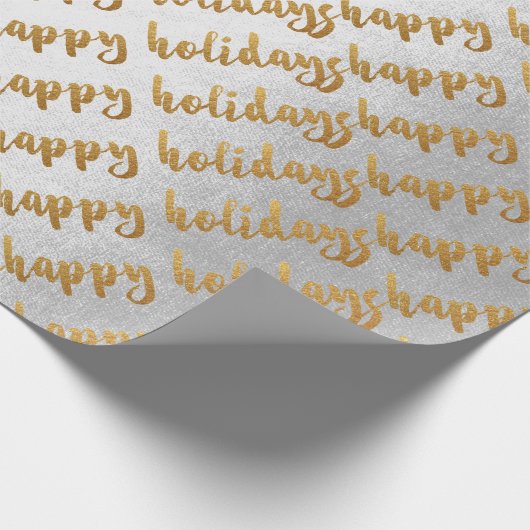 Gold Happy Holidays Script Silver Gray White Geschenkpapier (Ecke)