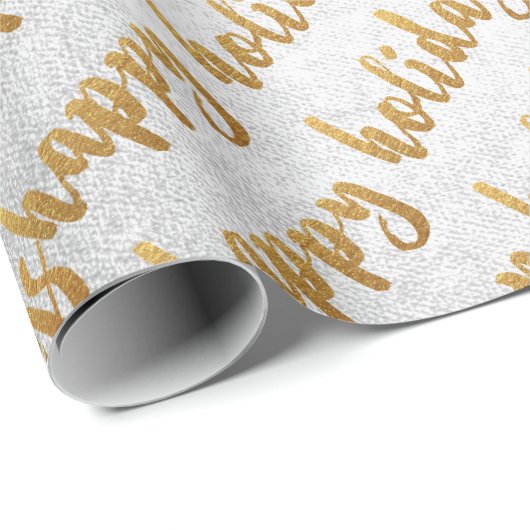 Gold Happy Holidays Script Silver Gray White Geschenkpapier (Rolleneckpunkt)